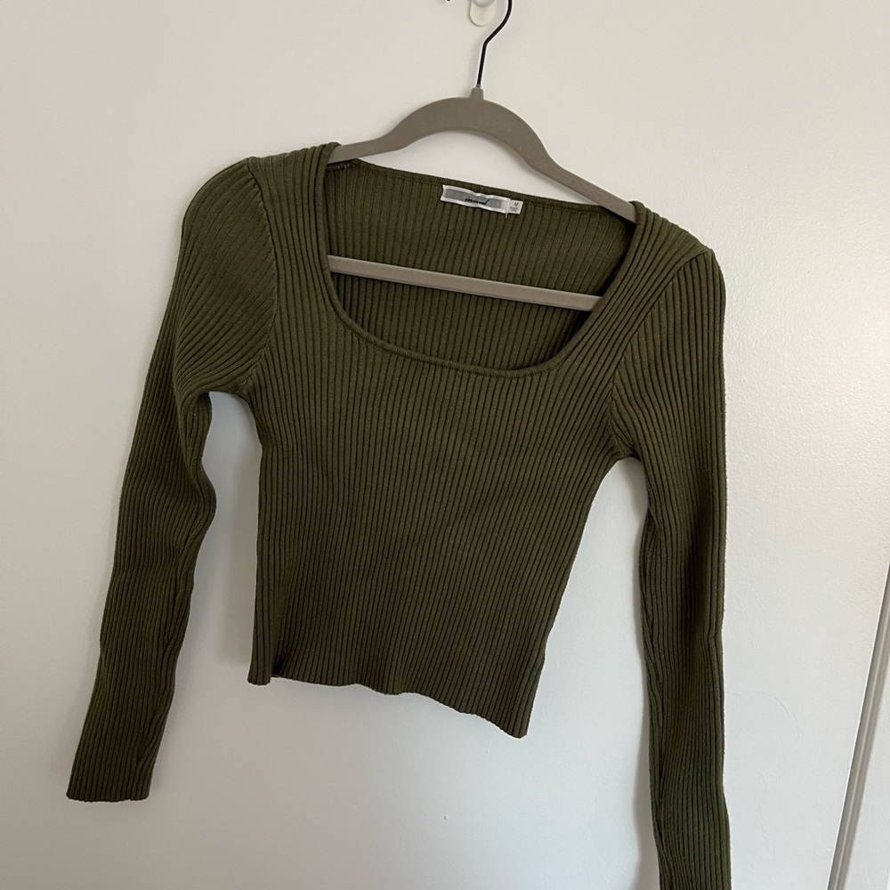 Ribbed Black and White Fitted Long Sleeve Top